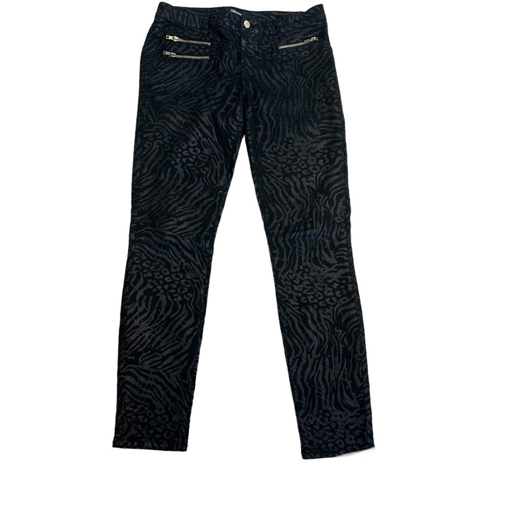 forever 21 premium denim black zebra animal print shiny skinny jeans pants Sz 28